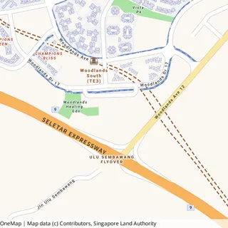 Map showing the area around Woodlands Health Campus.